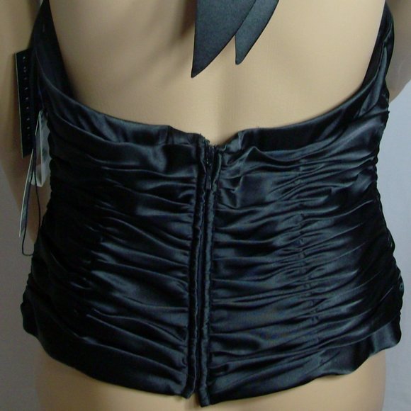 Black Satin Halter Evening Wear Adrianna Papell Size 8 NWT - Picture 10 of 12